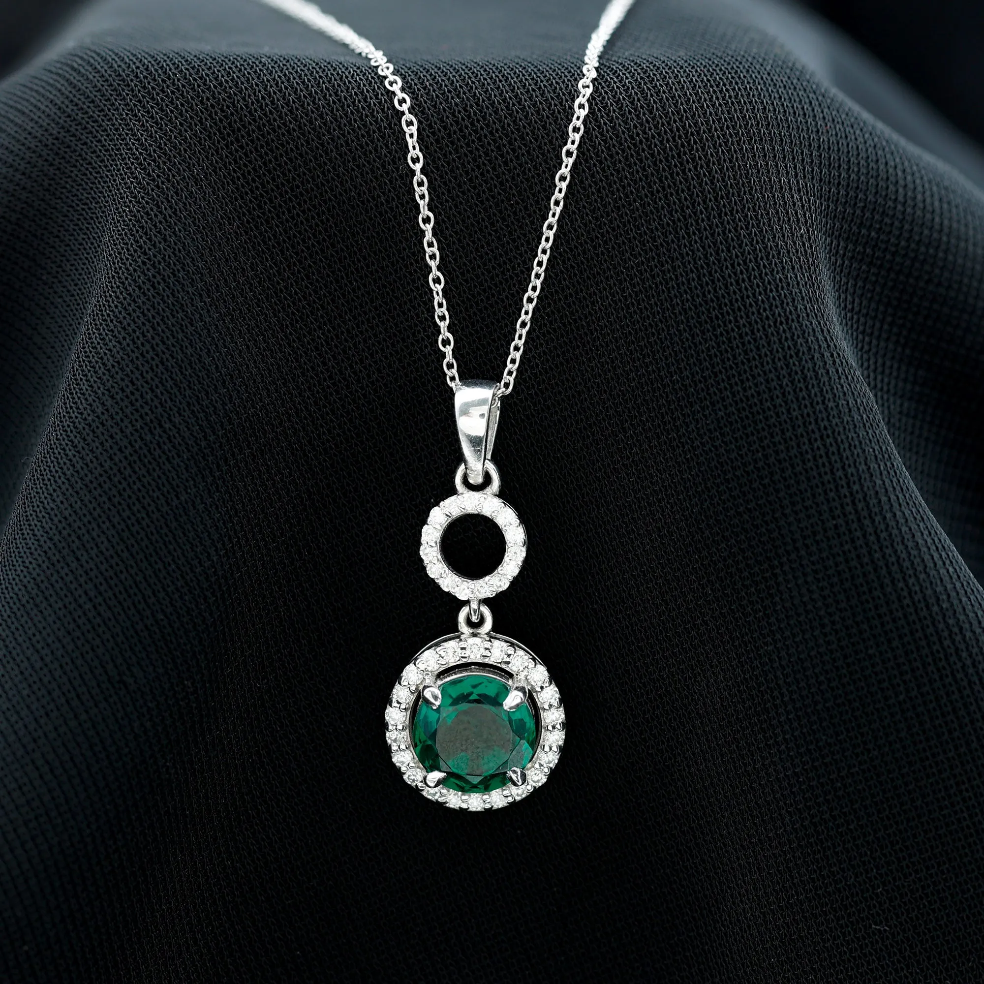 2.75 CT Certified Lab Created Emerald Dangle Necklace with Moissanite