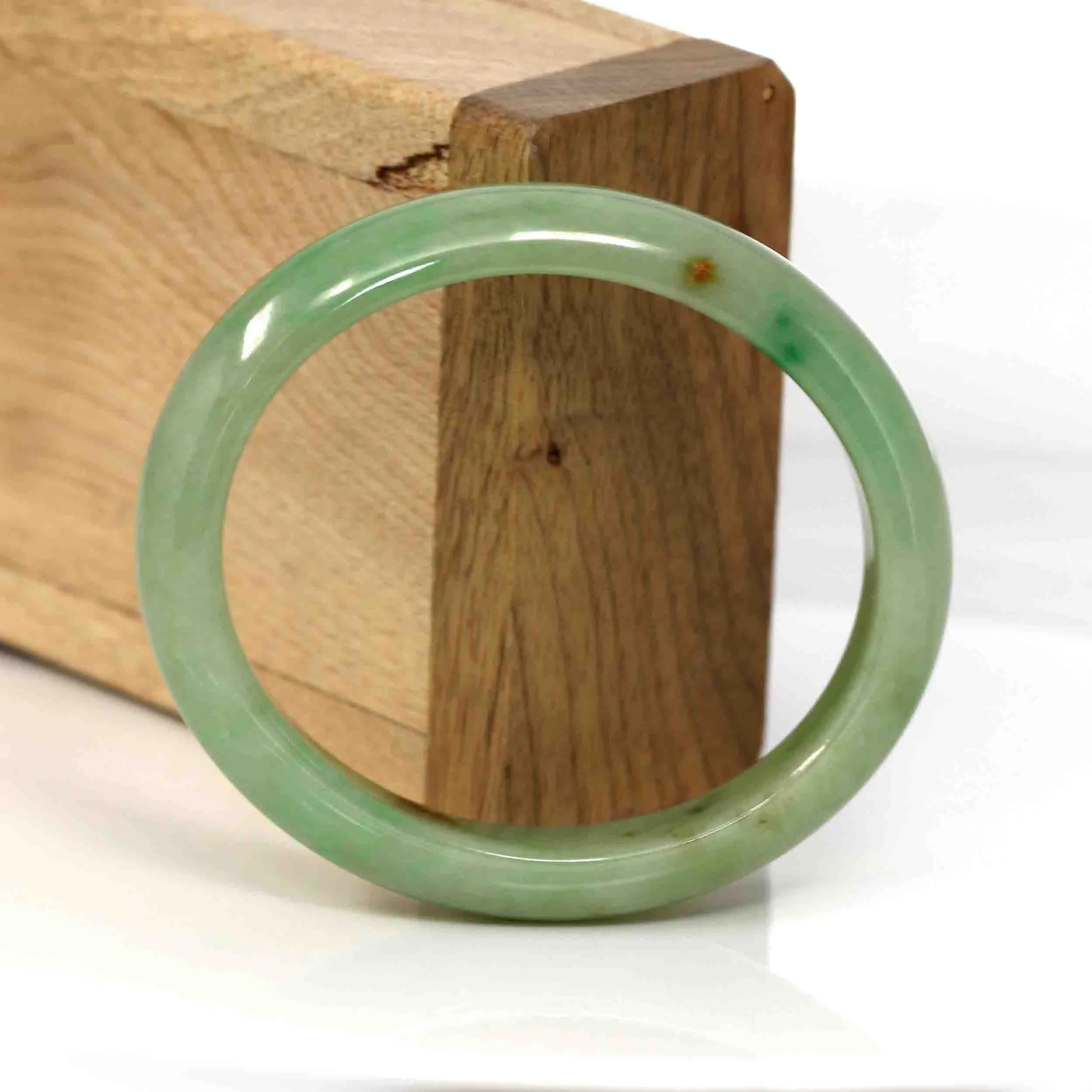 Baikalla Genuine Burmese Yellowish Green Jadeite Jade Oval Bangle (56.29 mm) #341