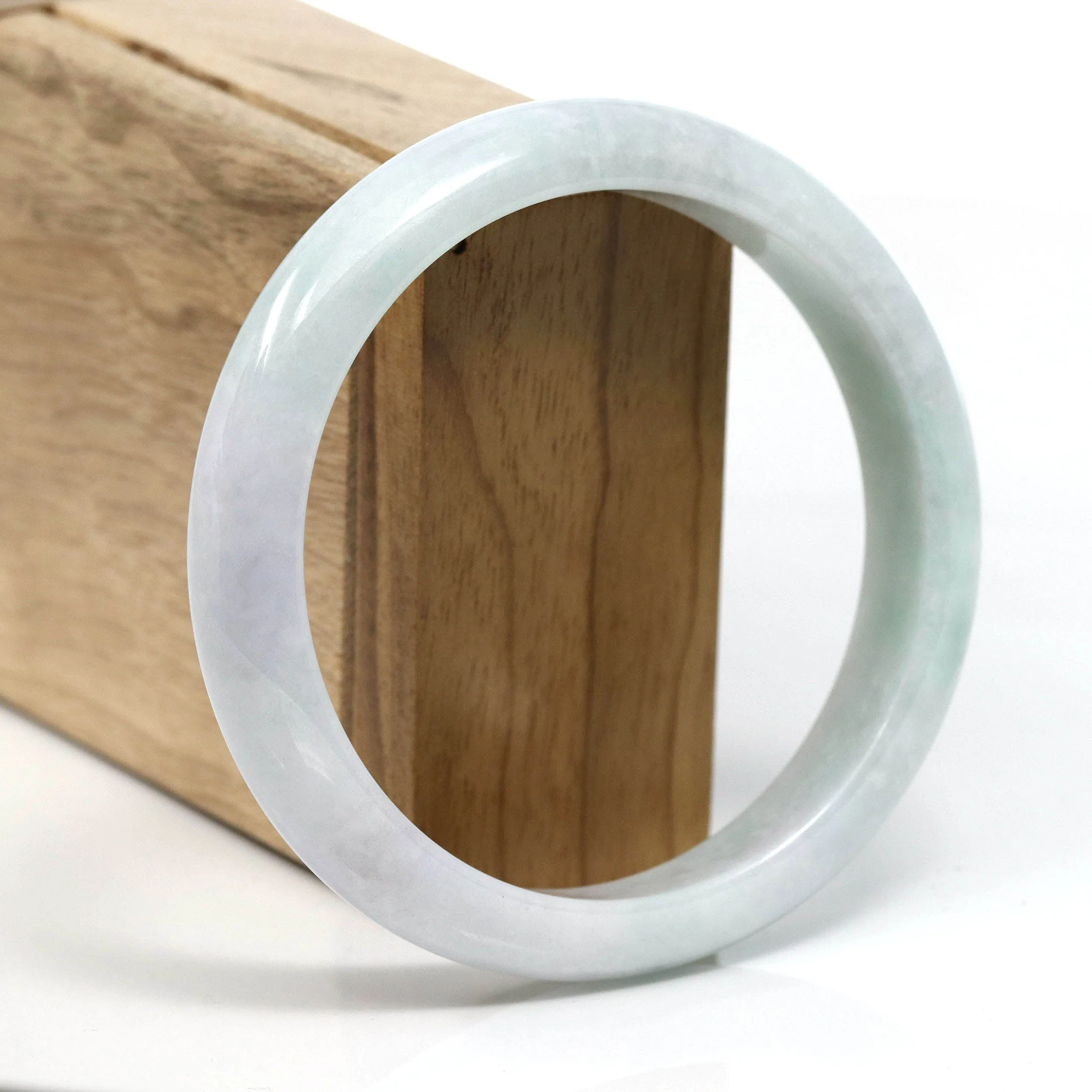 Baikalla™ "Classic" Genuine Jadeite Jade White-Green Bangle Bracelet (62.72mm) #T253