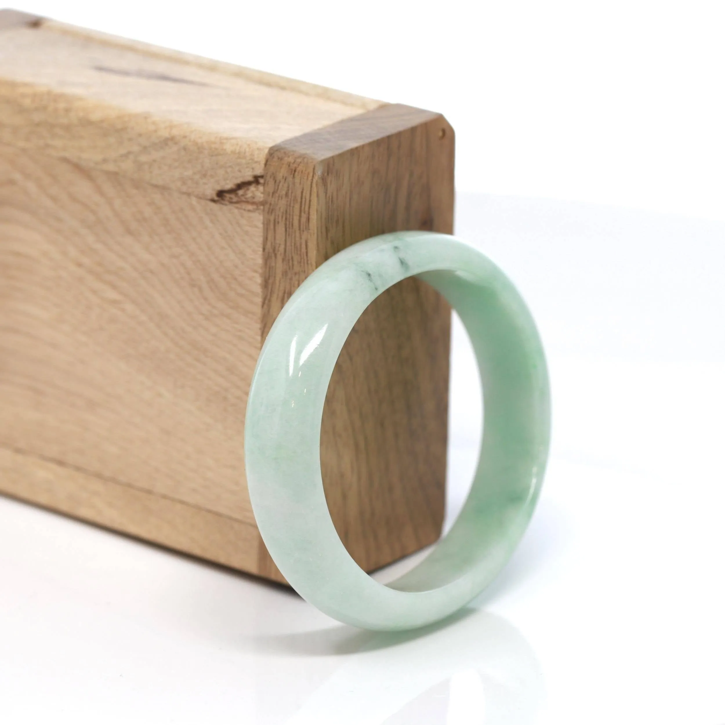 Baikalla™ "Half-Round Oval Bangle" Genuine Burmese Vibrant Green Jadeite Jade Oval Bangle Bracelet (51.74 mm) #191
