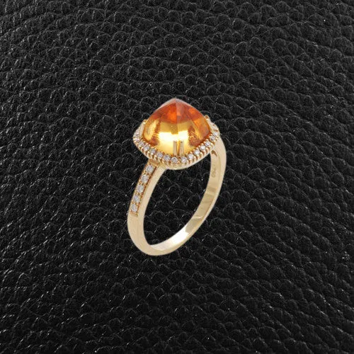 Carved Cabochon Citrine & Diamond Ring