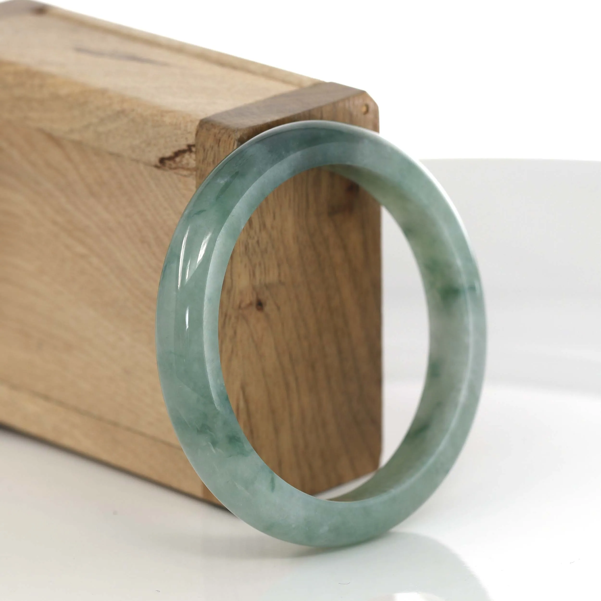 Classic Real Forest Green Jadeite Jade Bangle Bracelet (54.28 mm) #556