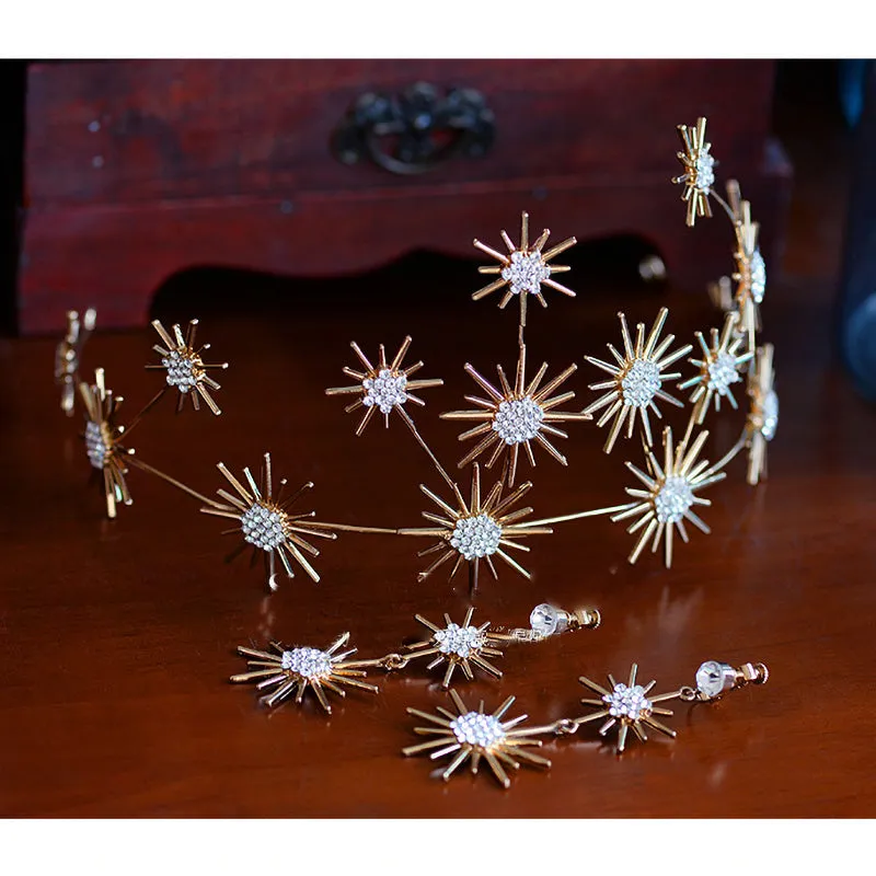 Concise Vintage Rhinestone Necklace Earrings Suit