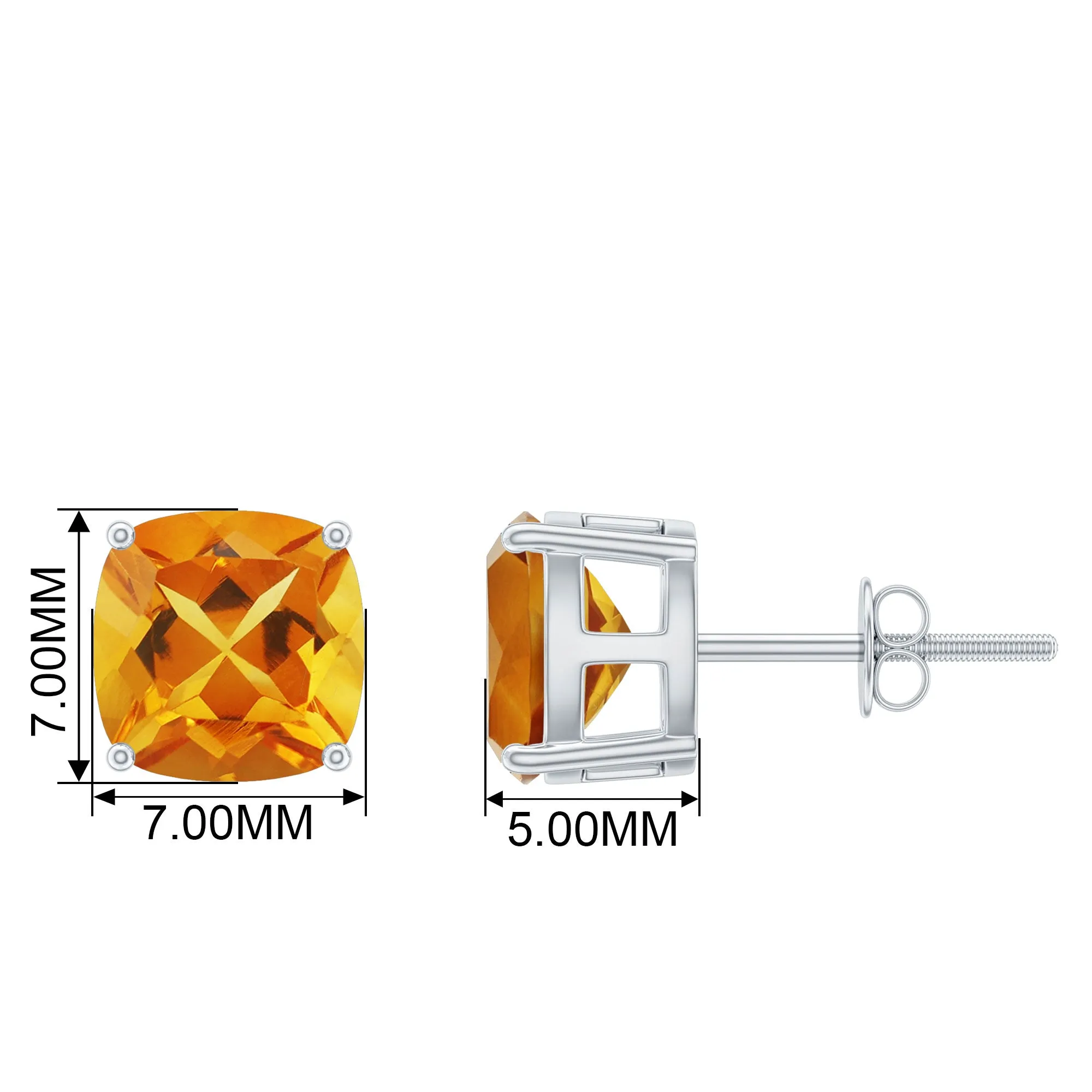 Cushion Cut Citrine Solitaire Stud Earrings