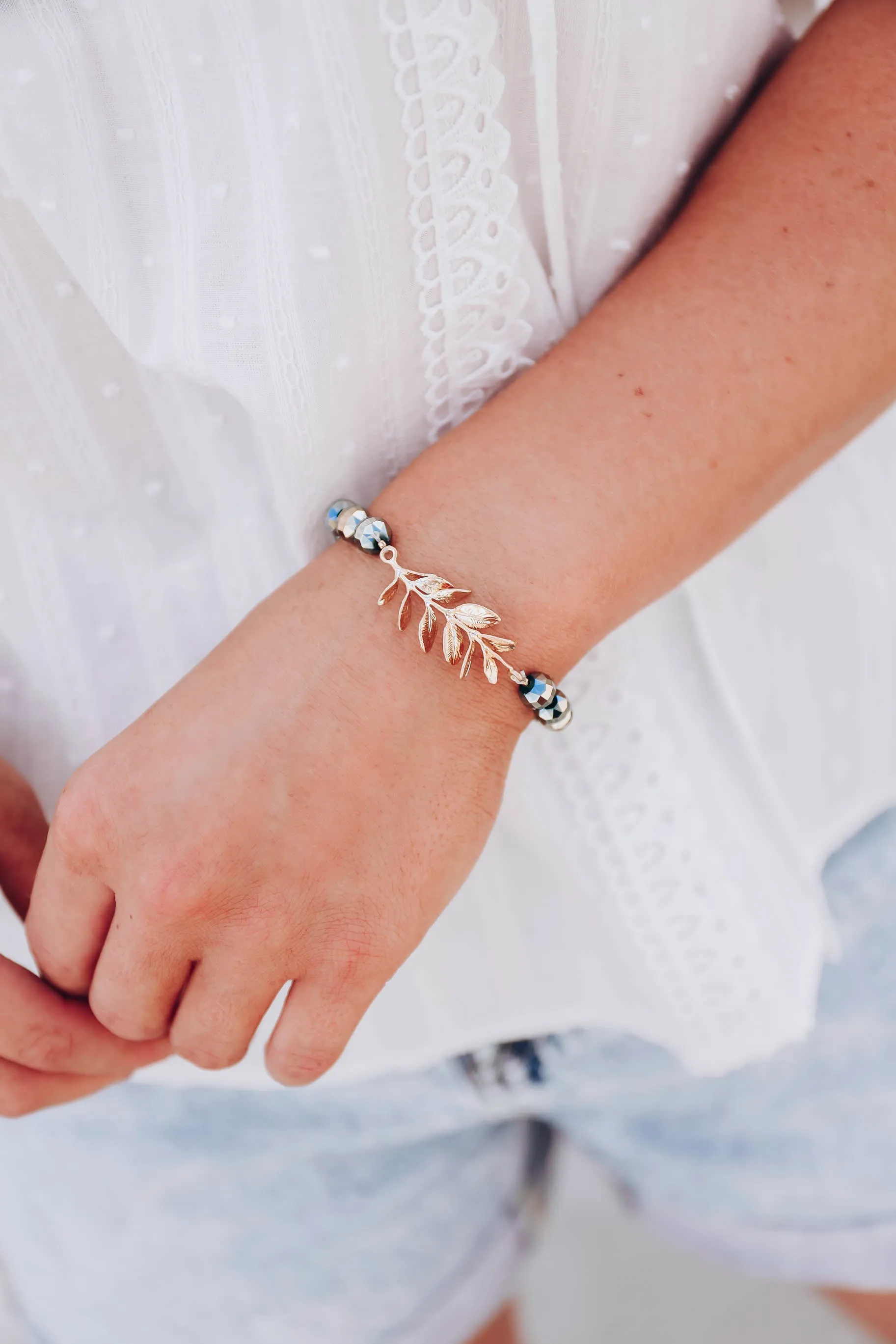 Eden Leaf Beaded Bracelet - Green