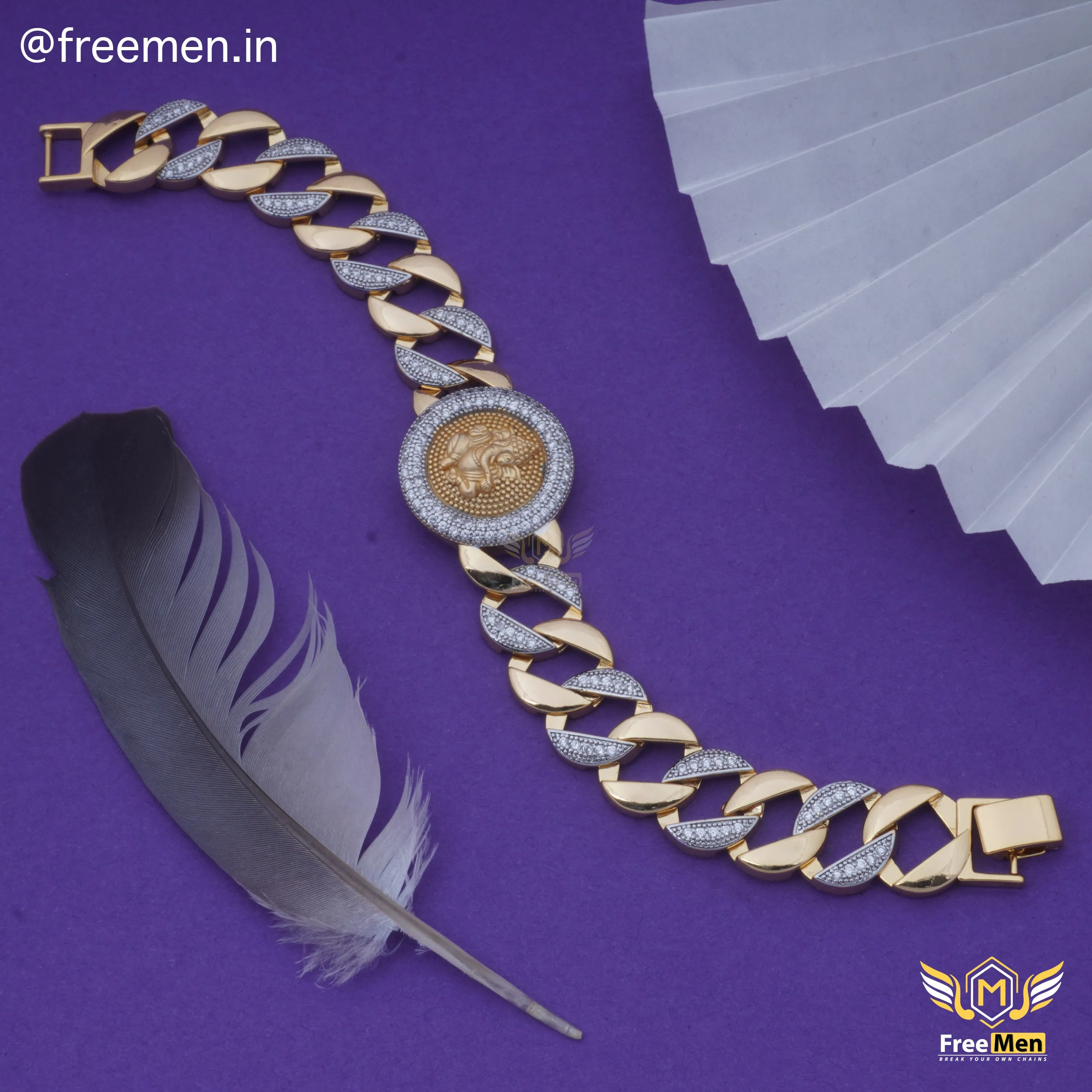 Freemen Golden And Rhodium AD Ganpati Bracelet - FM113