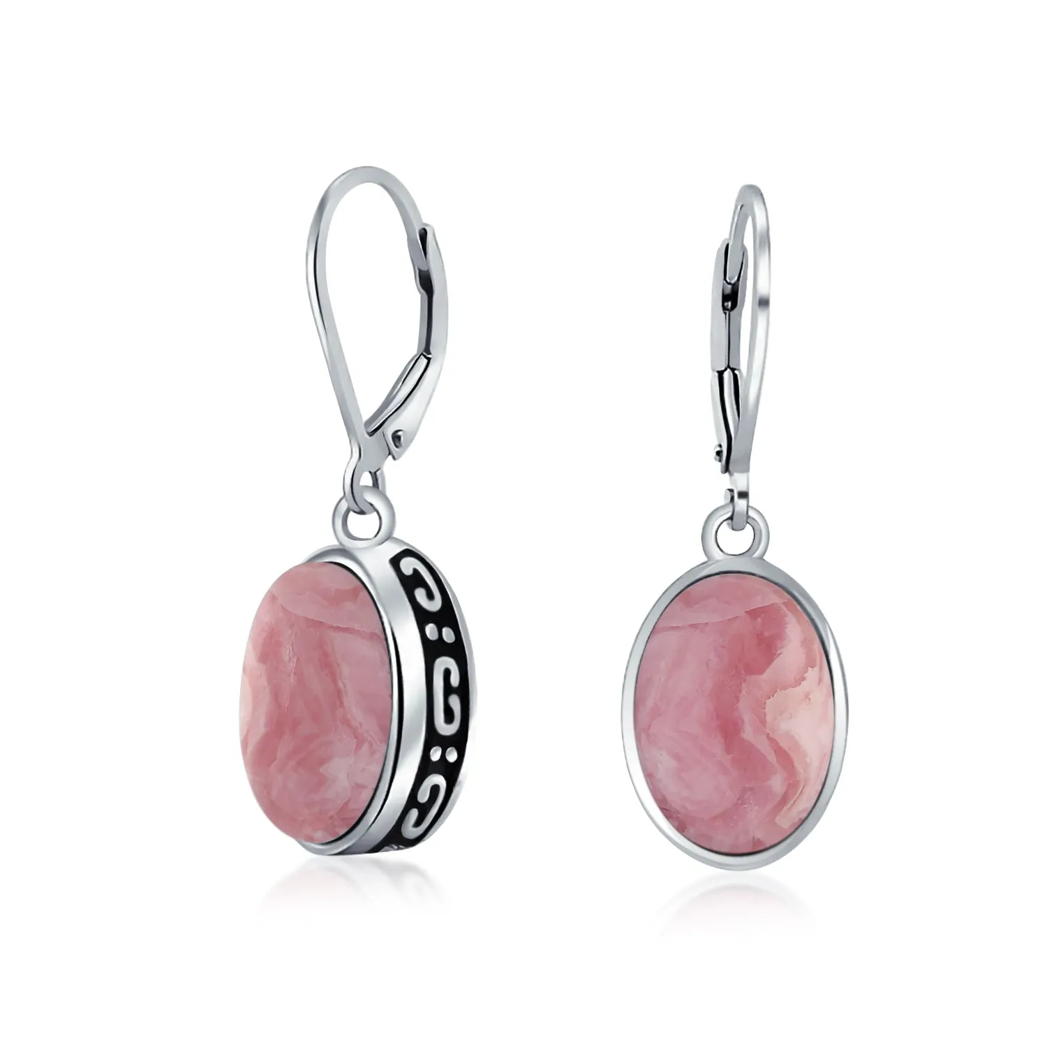 Gemstone Dome Oval Bezel Dangle Western Earrings .925 Silver Lever back
