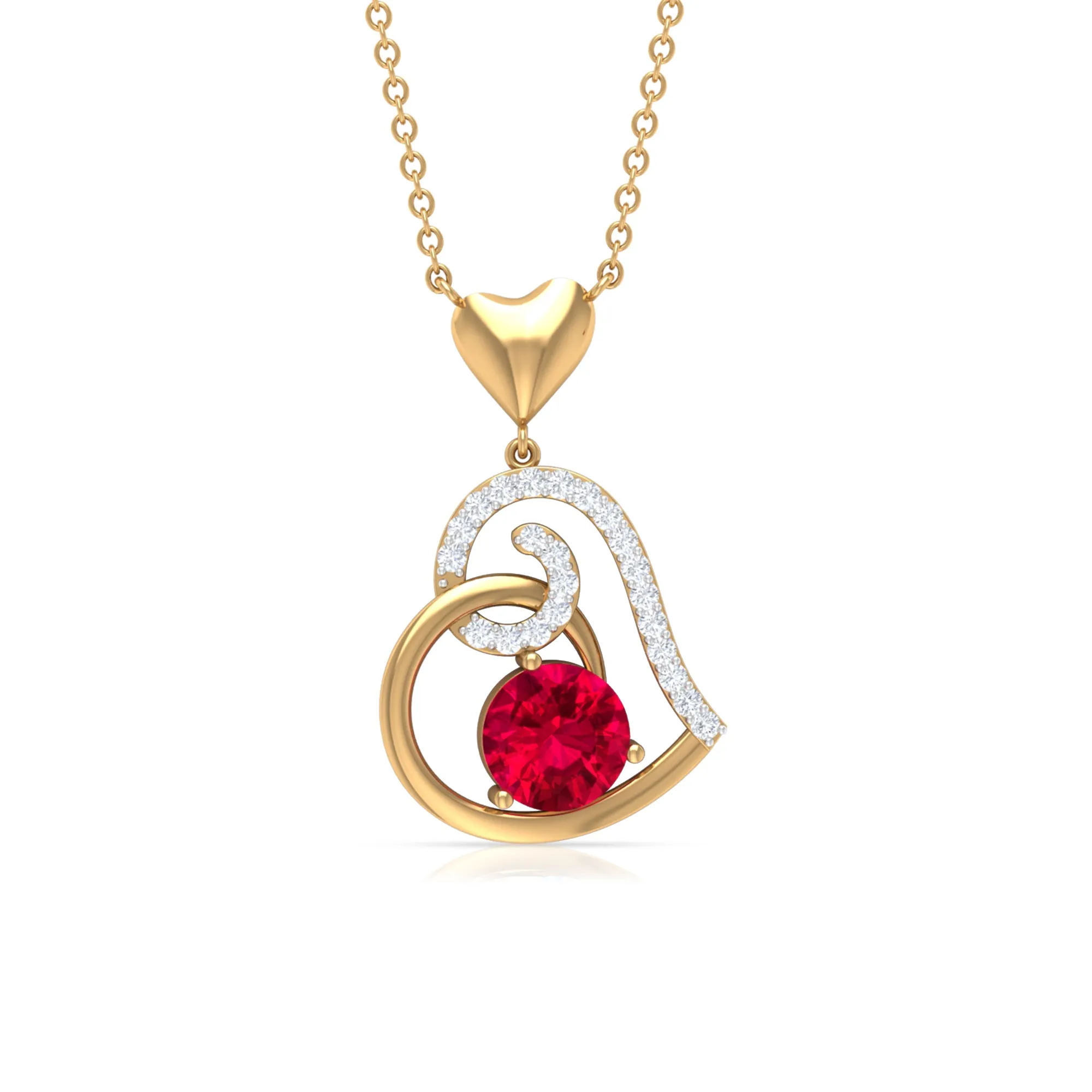 Lab Created Ruby Love Heart Drop Pendant Necklace With Diamond Accent