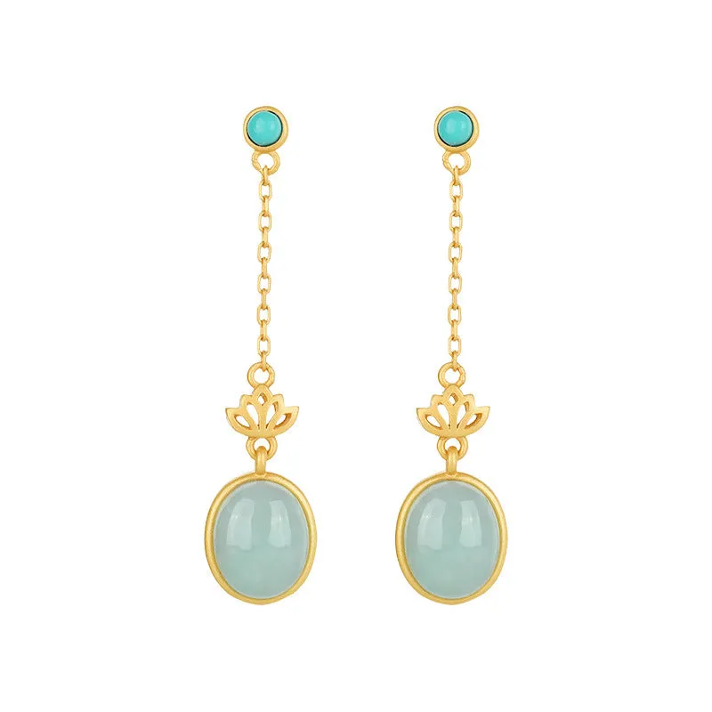 Natural Jade Earrings Jadeite Turquoise Silver Earrings ZNE270
