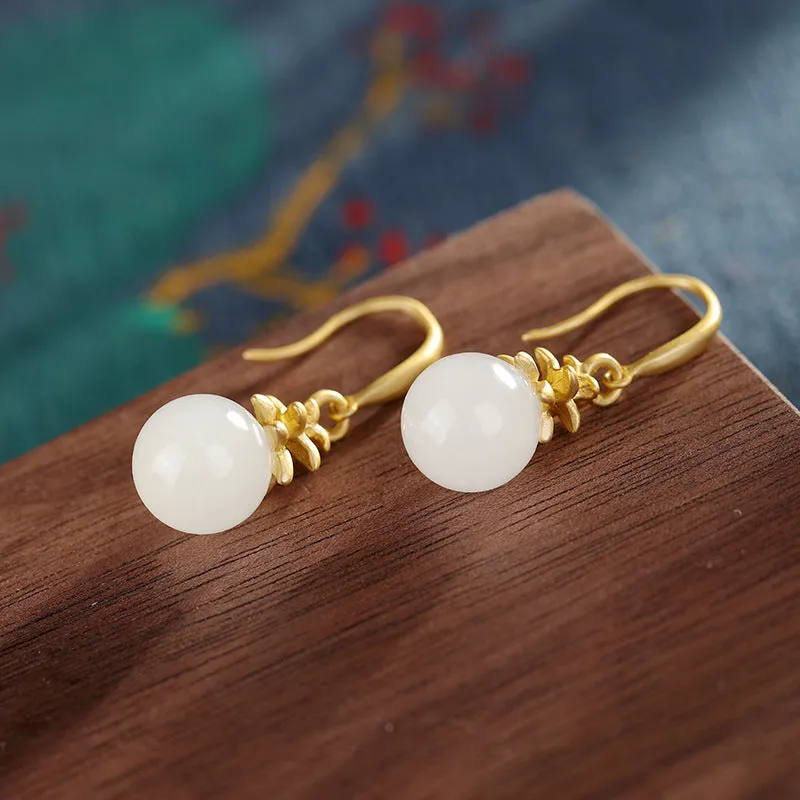 Natural Jade Earrings Nephrite Silver Earrings ZNE119