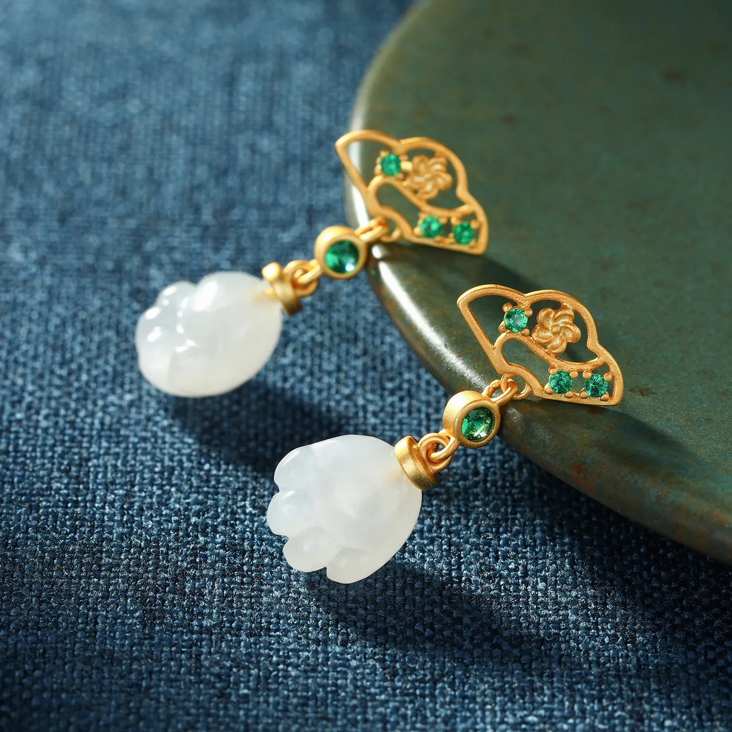 Natural Jade Earrings Nephrite Silver Earrings ZNE381