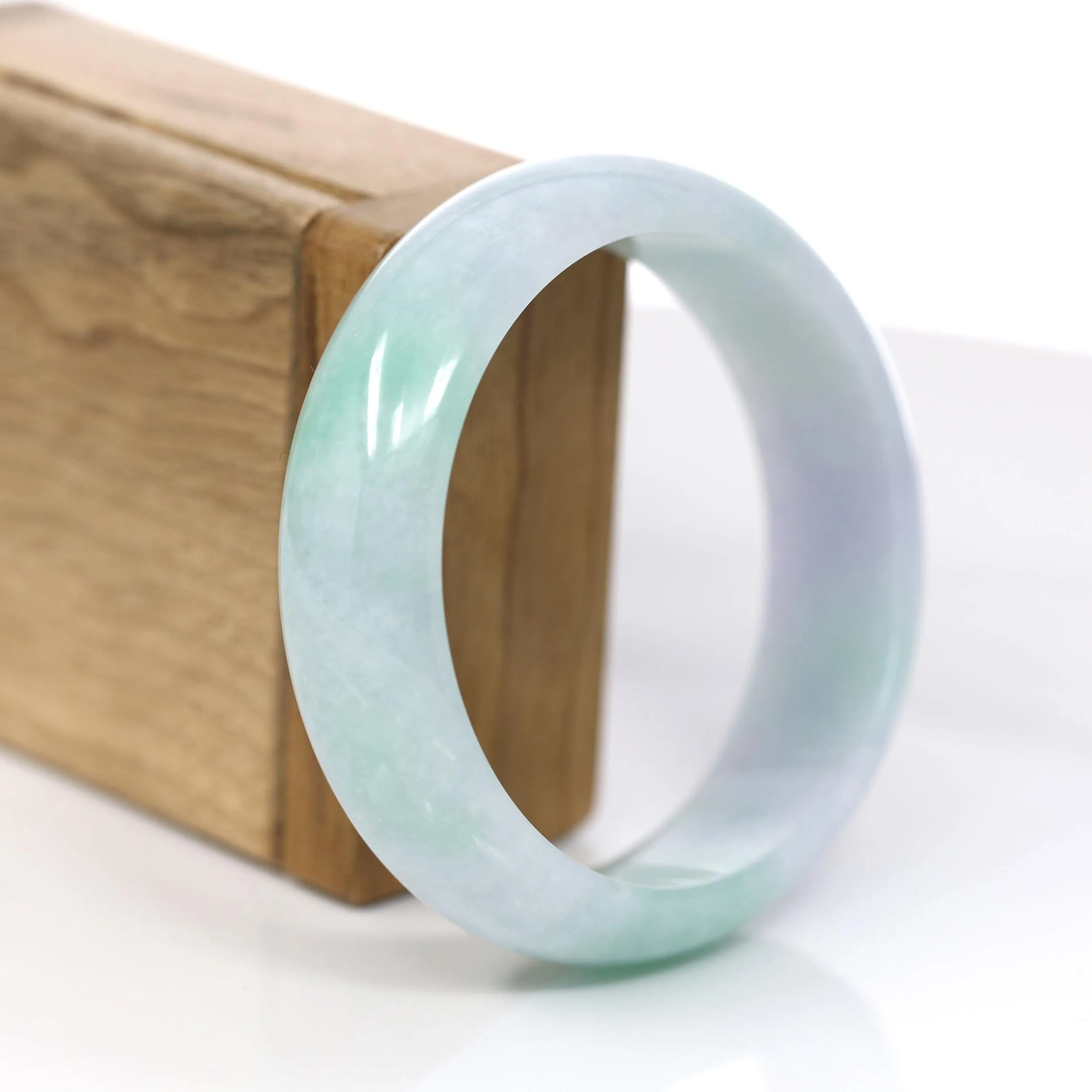 RealJade® Co. "Classic Bangle" Genuine Jadeite Jade Lavender Green Bangle Bracelet (60.25mm)#925
