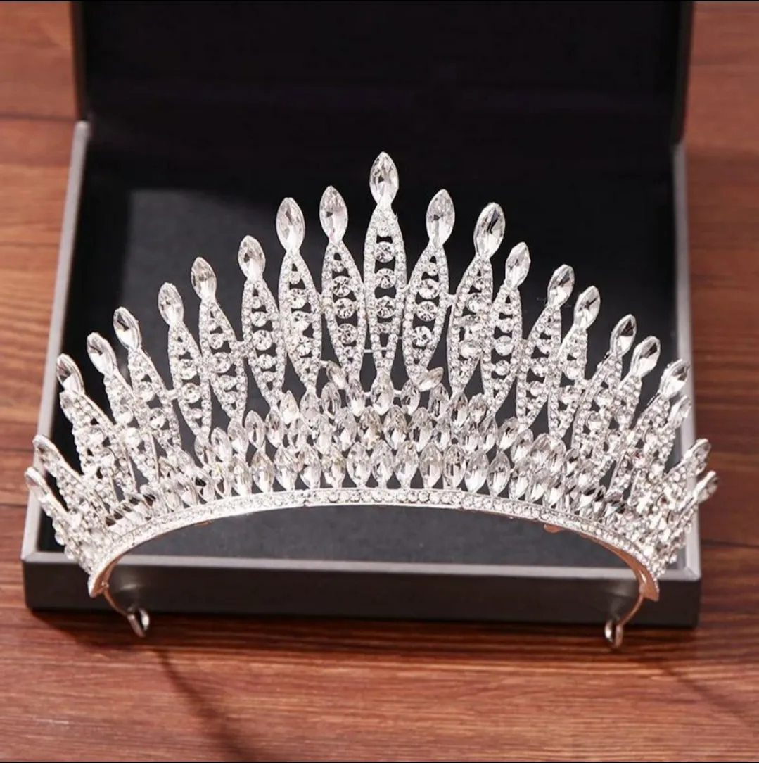 Tall Silver Crystal Tiara Crown diadem headdress bridal hair Jewelry bridal