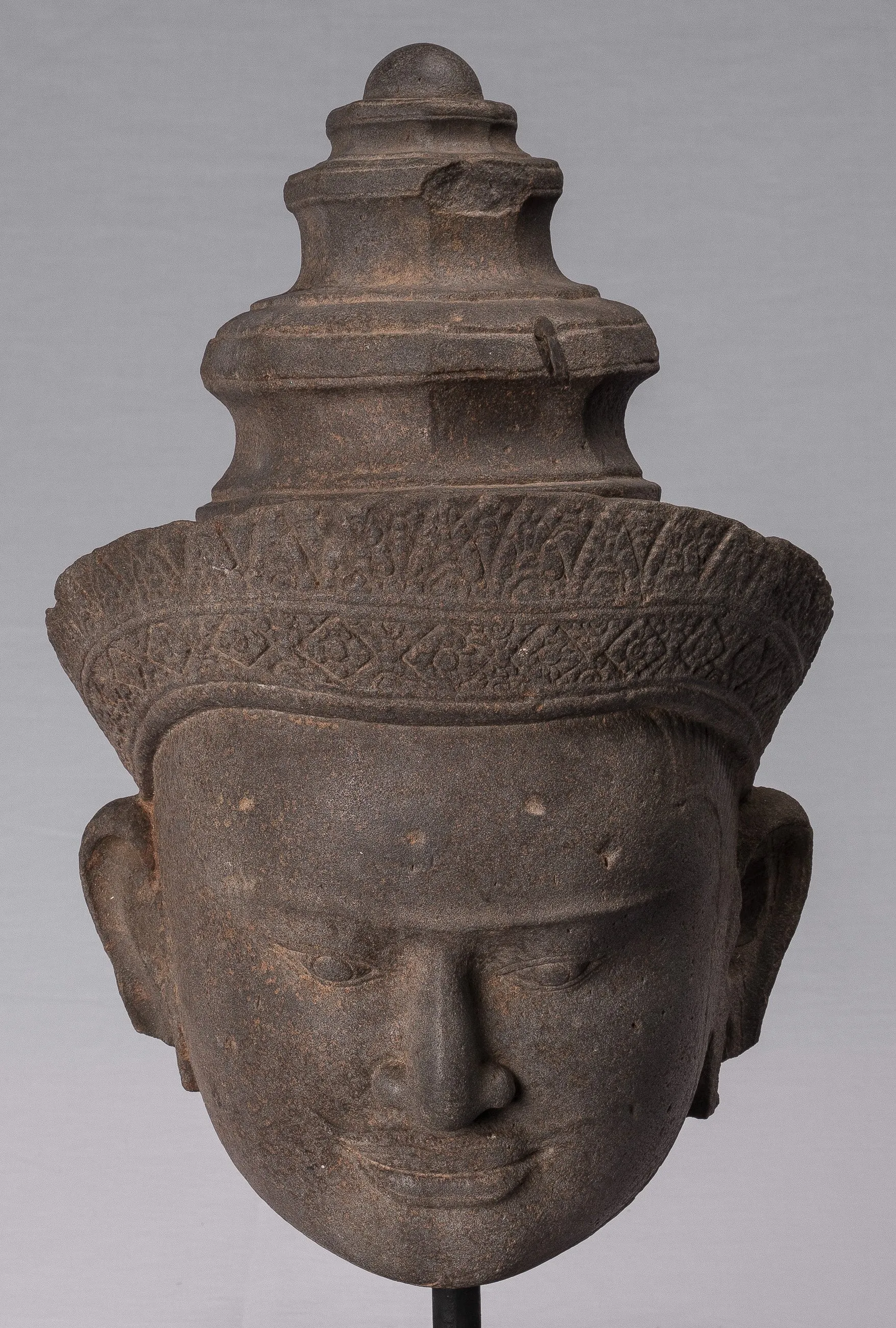 Vishnu Statue - Antique Preah-Ko Style Sandstone Vishnu Head - Protector & Preserver - 52cm/21"